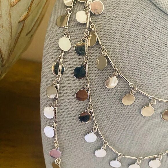 Vintage Vendome Silver Sparkle Round Disk Chain Necklace 52" - Picture 3 of 7